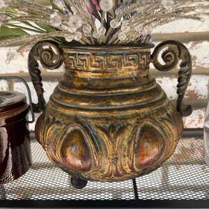 Vintage Ornate Urn Vase Antique Brass Bronze Patina Finish Decorative Handles